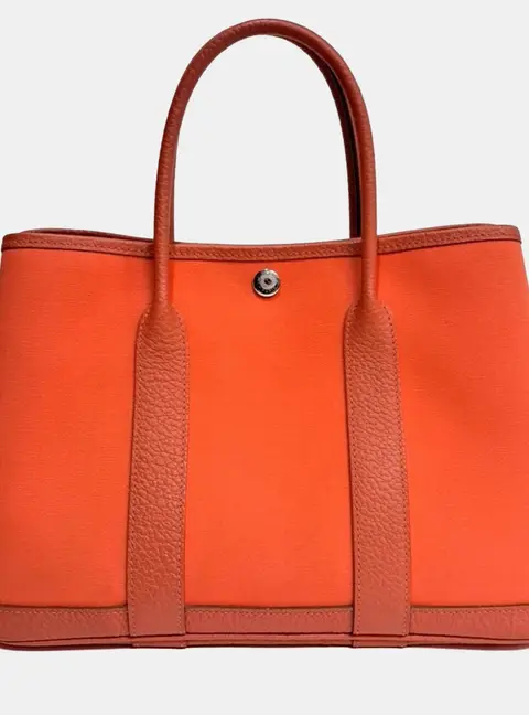 Hermes Garden Party 30 Orange Canvas Negonda Leather Tote Bag