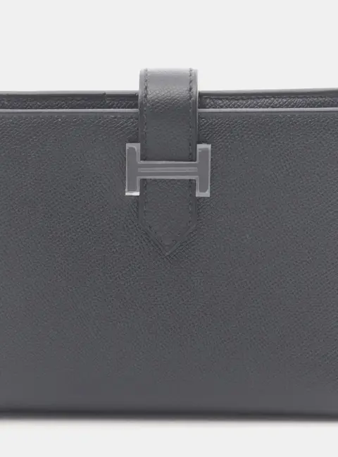 Hermes Bearn Compact Black Epsom Calfskin Leather Wallet