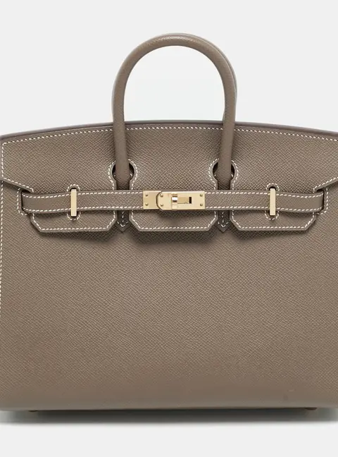 Hermes Birkin Sellier 25 Gold Finish Etoupe Epsom Leather Tote