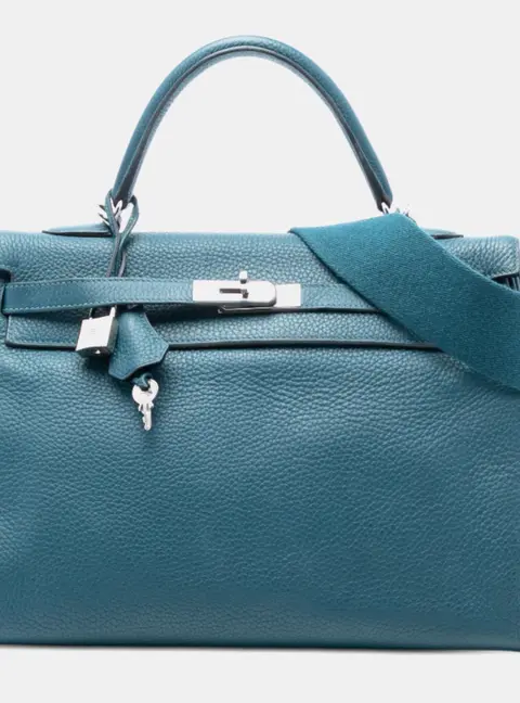 Hermes Kelly II Retourne 35 Blue Izmir Clemence Leather Top Handle Bag
