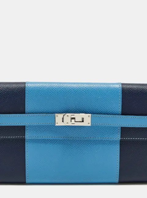 Hermes Kelly Flag Bleu Paradis/Bleu Saphir Epsom Leather Continental Wallet