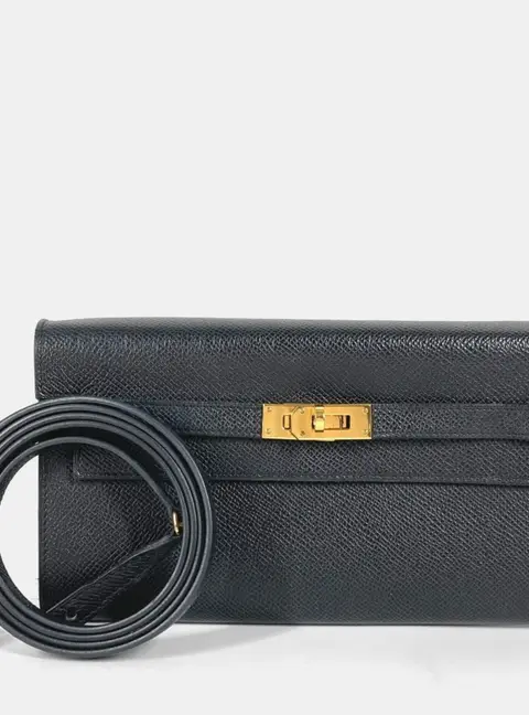 Hermes Shoulder Wallet Kelly Long To-Go Bag Pochette Epson Black