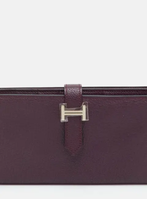Hermes Raisin Epsom Leather Palladium Finish Bearn Wallet