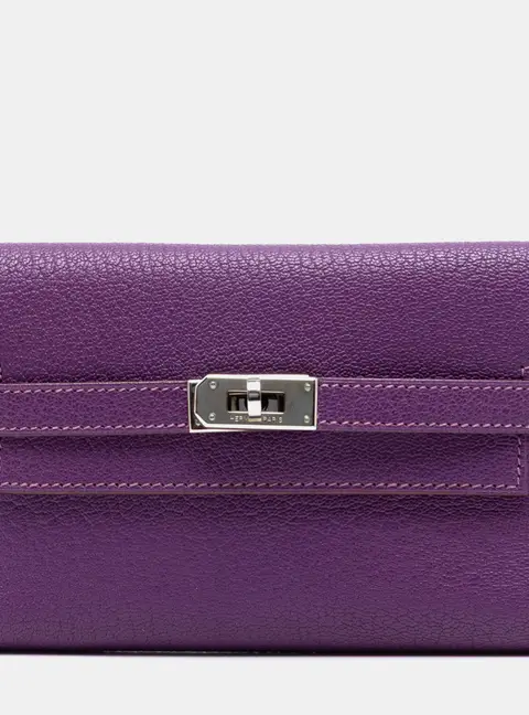 Hermes Kelly Anemone Chevre Mysore Leather Long Wallet