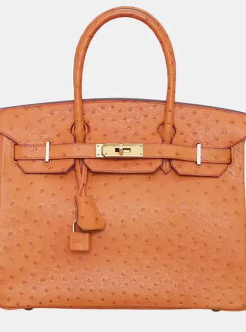 Hermes Birkin 30 Orange Ostrich Leather Top Handle Bag