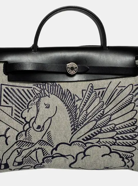 Hermes Herbag Zip 31 Black Toile Vache Hunter Leather Shoulder Bag