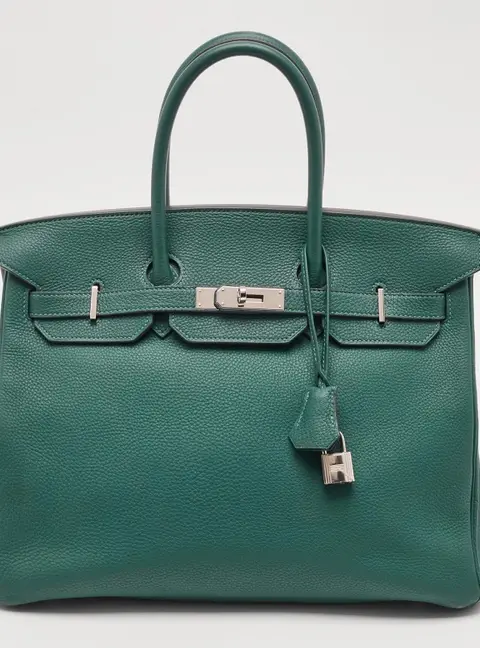 Herm&egrave;s Birkin 35 Palladium Finish Malachite Togo Leather Bag