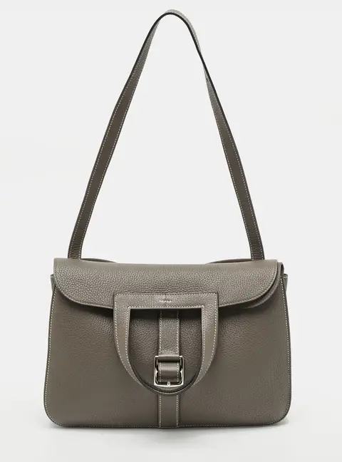 Hermes Halzan 31 Etain Taurillon Clemence Leather Shoulder Bag