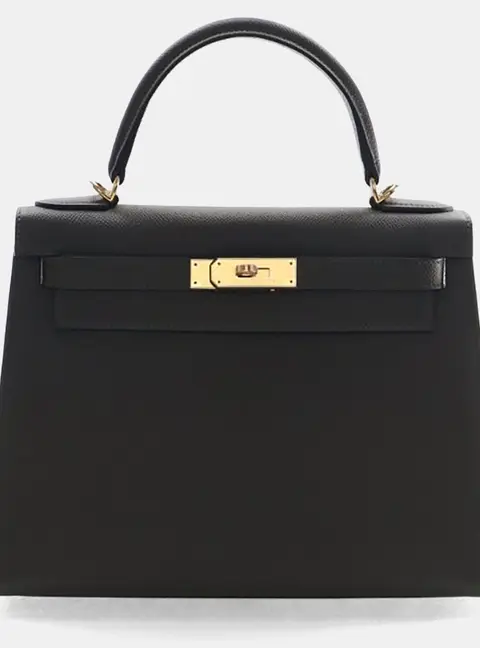 Hermes Kelly 28 Black Epsom Leather Top Handle Bag