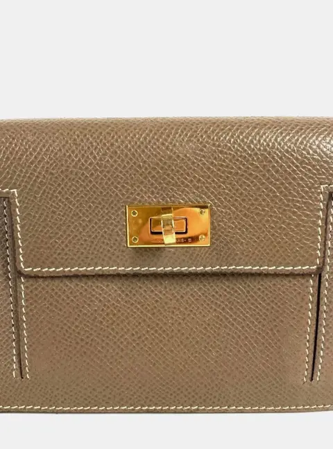 Hermes Kelly Pocket Compact Etoupe Epsom Leather Wallet Bag