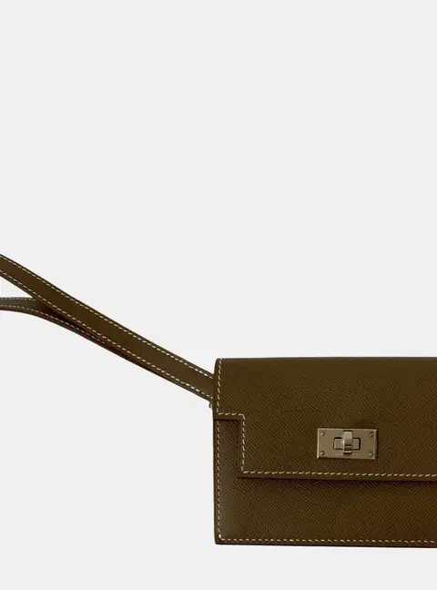 Hermes Kelly Pocket Slim Etoupe Veau Madame Leather Wristlet Bag