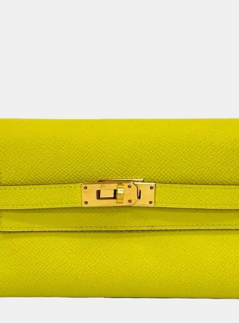 Hermes Kelly Compact Wallet Yellow Epsom Leather Bi-Fold Wallet