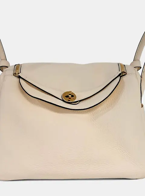 Hermes Lindy 30 White Clemence Leather Top Handle Bag