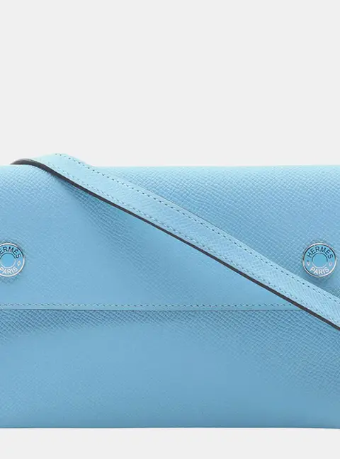 Hermes Hermesnap Wallet On Strap Blue Epsom Leather Crossbody Bag