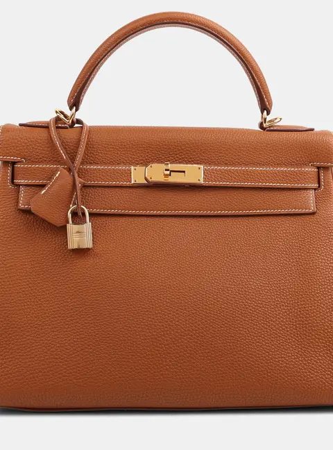 Hermes Vintage Gold Togo Kelly 32 Top Handle Bag