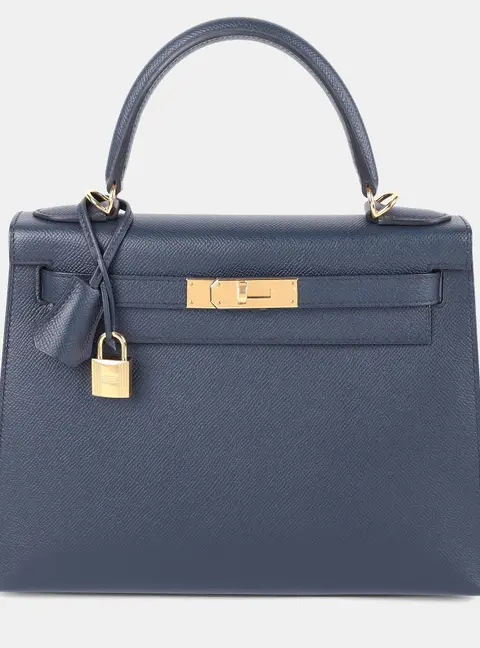 Hermes Bleu Indigo Epsom Sellier Kelly 28 Top Handle Bag