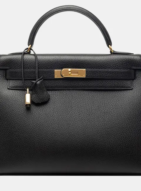 Hermes Kelly Sellier 32 Noir Ardennes Leather Top Handle Bag