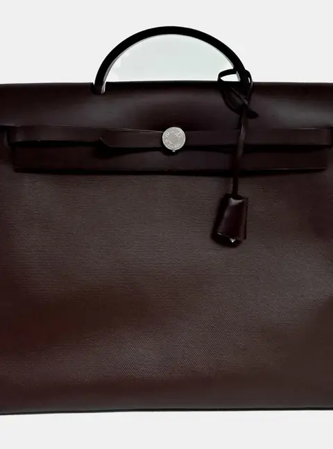 Hermes Herbag Zip 31 Black Canvas Leather Shoulder Bag
