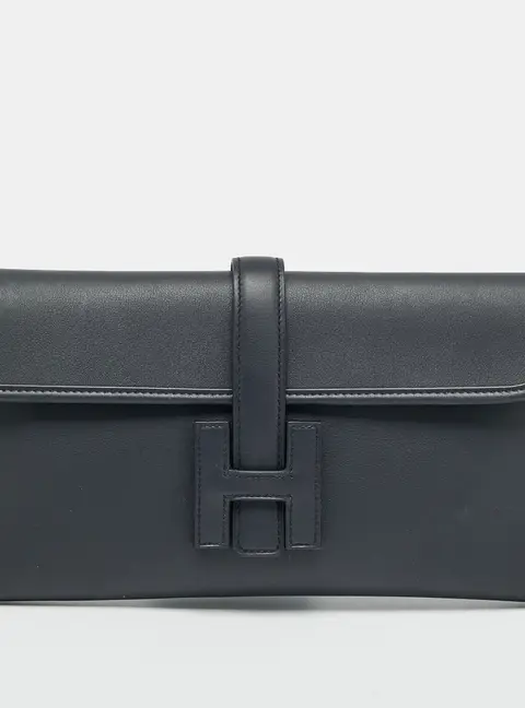 Hermes Jige Elan 29 Bleu Indigo Swift Leather Clutch
