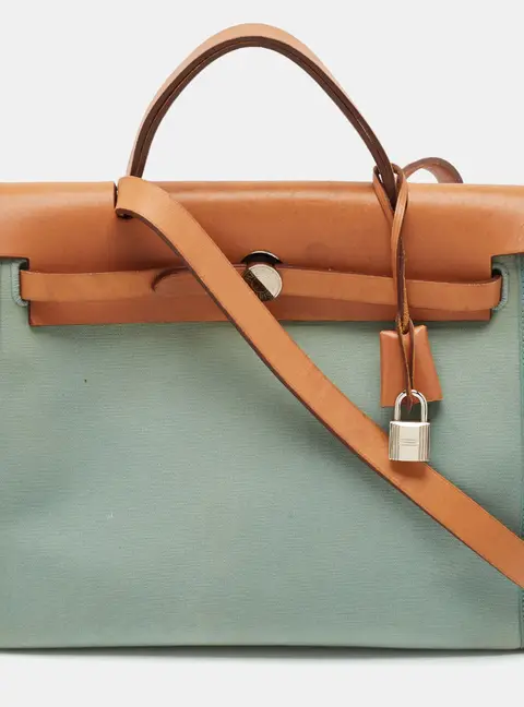 Herm&egrave;s Herbag Zip 31 Natural/Ciel Toile and Vache Hunter Top Handle Bag