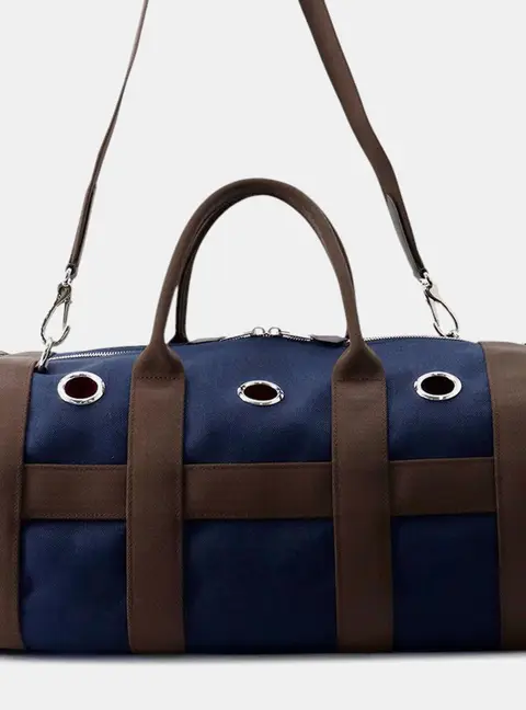 Hermes Dog Carrier Navy Blue Canvas Travel Bag