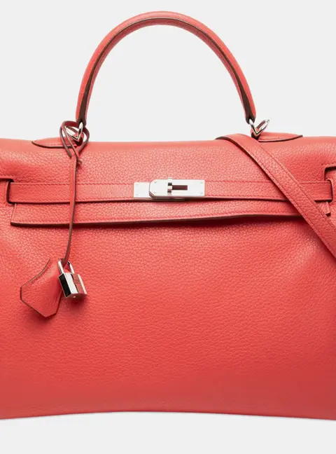 Hermes Kelly Retourne 35 Sanguine Clemence Calfskin Leather Top Handle Bag