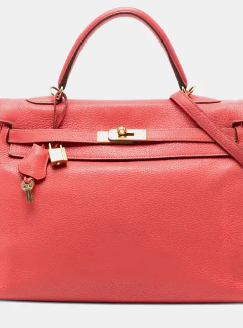Hermes Kelly II Retourne 35 Rose Jaipur Togo Calfskin Leather Top Handle Bag