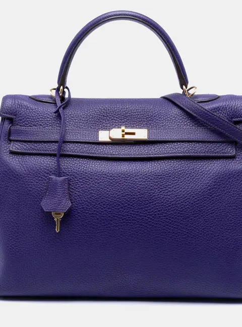 Hermes Kelly Retourne 35 Iris Togo Calfskin Leather Top Handle Bag