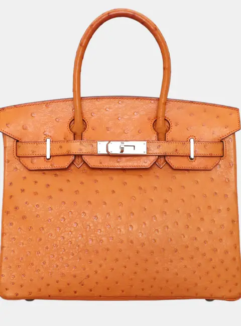 Hermes Birkin 30 Orange Ostrich Leather Top Handle Bag