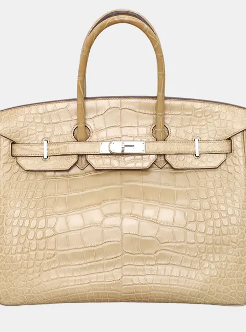 Hermes Birkin 35 Fauve Matte Alligator Leather Top Handle Bag