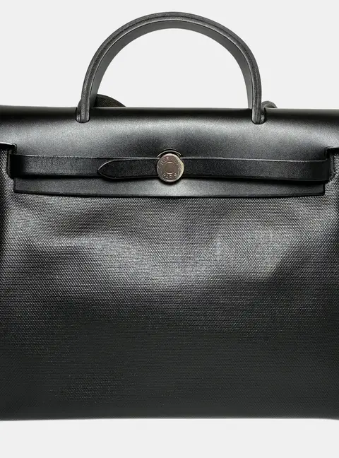 Hermes Herbag Zip 31 Sellier Black Canvas Hunter Leather Top Handle Bag
