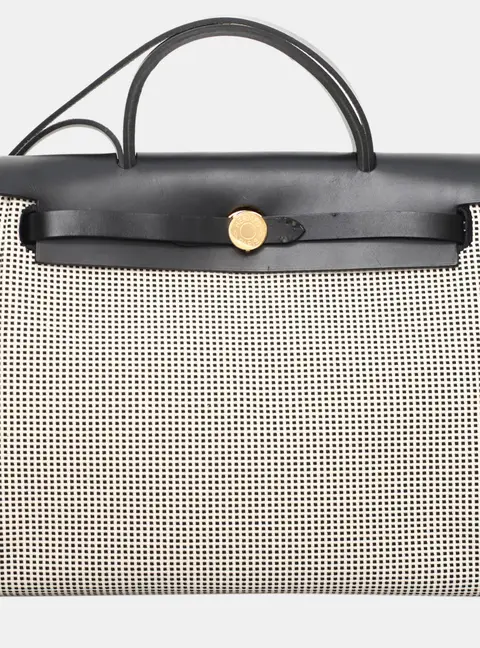 Hermes Herbag Zip 31 Black Canvas Leather Shoulder Bag