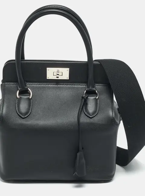 Hermes Toolbox 20 Palladium Finish Noir Swift Leather Satchel