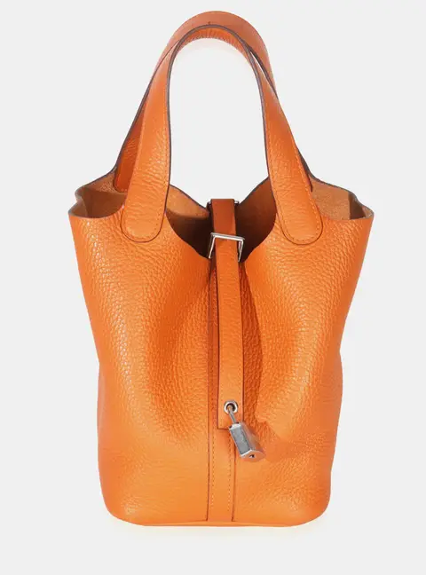 Hermes Picotin Lock 18 Orange H Clemence Calfskin Leather Top Handle Bag