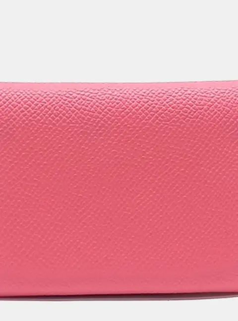 Hermes Calvi Duo Rose Azalee Epsom Leather Card Holder Bag