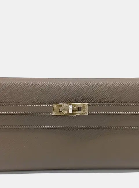 Hermes Kelly Wallet Etoupe Epsom Leather Wallet Bag