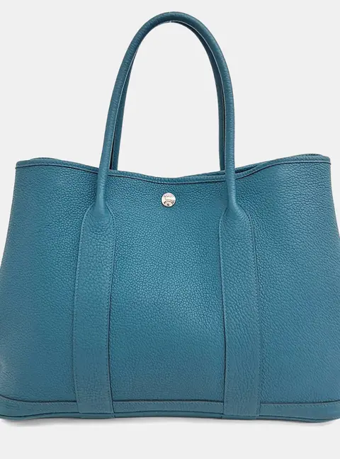 Hermes Garden Party 36 Blue Jean Negonda Leather Tote Bag
