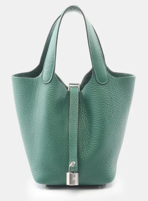 Hermes Picotin Lock 19 Vert Criquet Clemence Leather Top Handle Bag