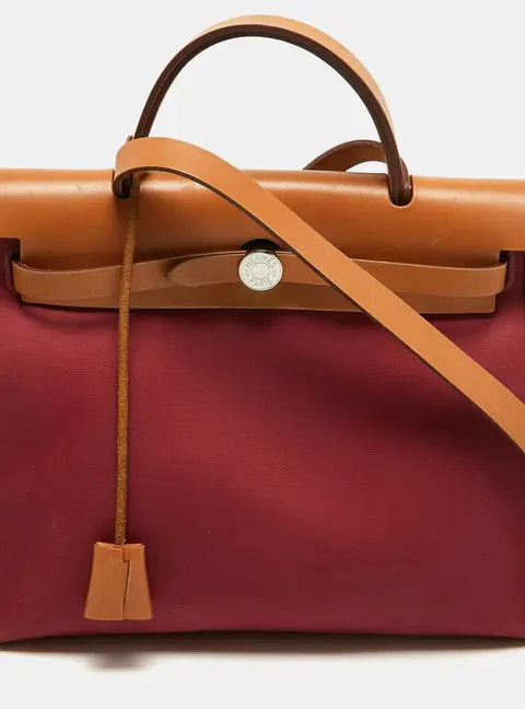 Hermes Herbag Zip 31 Ruby/Bleu de Malte/Naturel Canvas and Leather Top Handle Bag