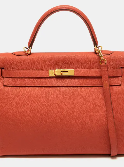 Hermes Kelly Retourne 35 Gold Finish Capucine Togo Leather Top Handle Bag