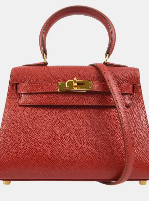 Hermes Kelly 20 Rouge Vif Courchevel Leather Top Handle Bag