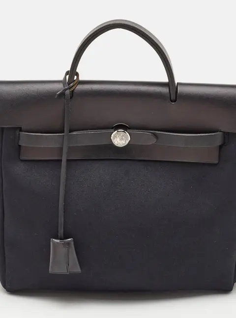 Hermes Herbag 31 Black Toile Canvas and Vache Hunter Top Handle Bag