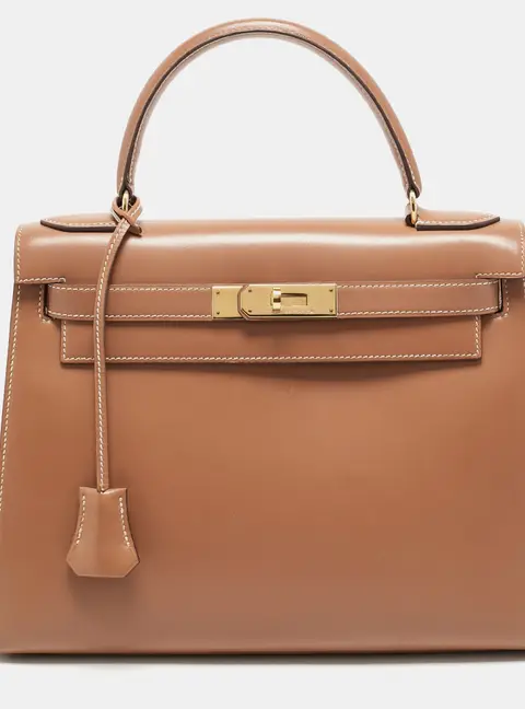 Herm&egrave;s Kelly Sellier 28 Gold Finish Natural Chamonix Leather Top Handle Bag