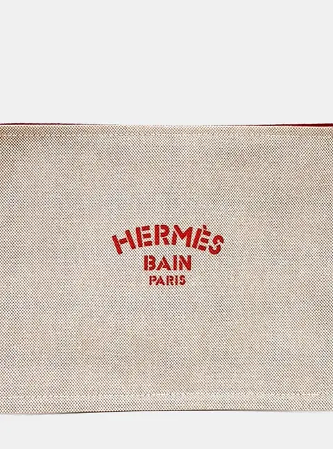 Hermes Bain Beige Canvas Clutch Bag