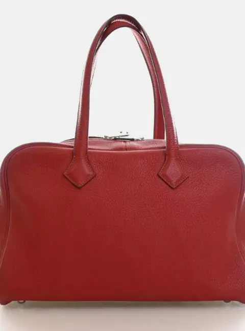 Hermes Victoria II 35 Rouge Garance Clemence Calfskin Leather Top Handle Bag