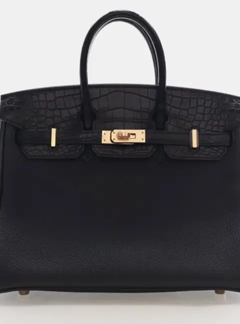 Hermes Birkin 25 Noir Togo Calfskin Leather Alligator Mississippiensis Top Handle Bag