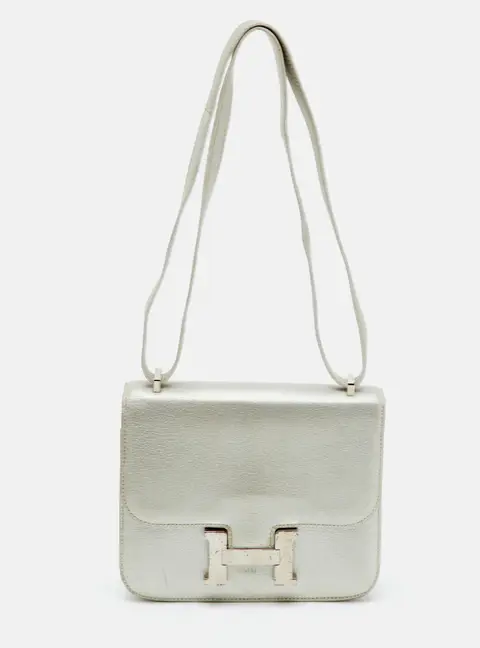 Hermes Constance 18 Mini Palladium Finish Silver Ch&egrave;vre Leather Shoulder Bag