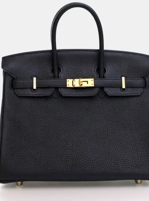 Hermes Birkin 25 Noir Togo Calfskin Leather Top Handle Bag