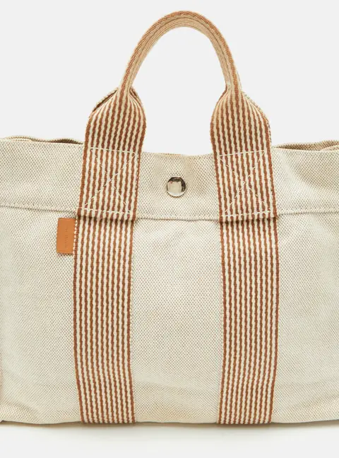 Hermes Herline New Fourre Tout PM Beige/Brown Toile Canvas Tote