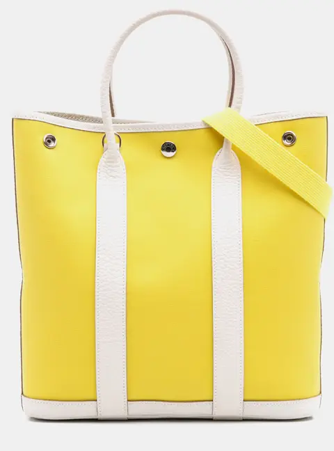Hermes Garden File 28 Yellow Toile Negonda Leather Top Handle Bag
